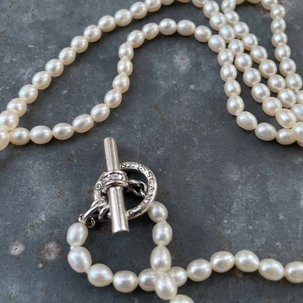 Slane & Slane Pearl 48" Necklace w/ diamond-encrusted toggle clasp - Picture 2 of 7